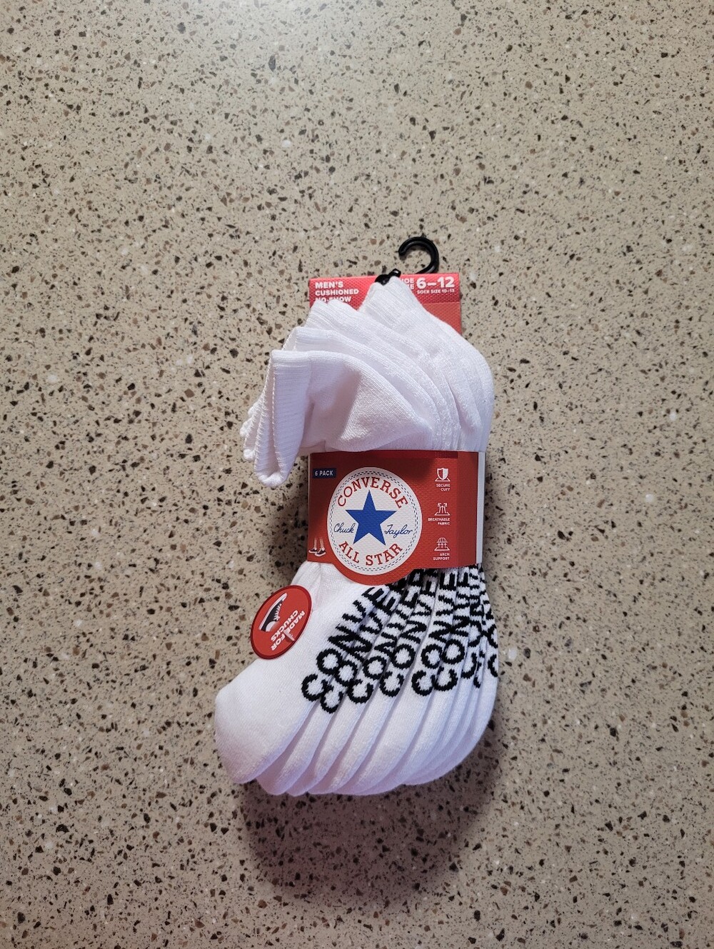 6-Pk CONVERSE Mens Size 6-12 Cushioned No Show White Logo Socks Made For Chucks
